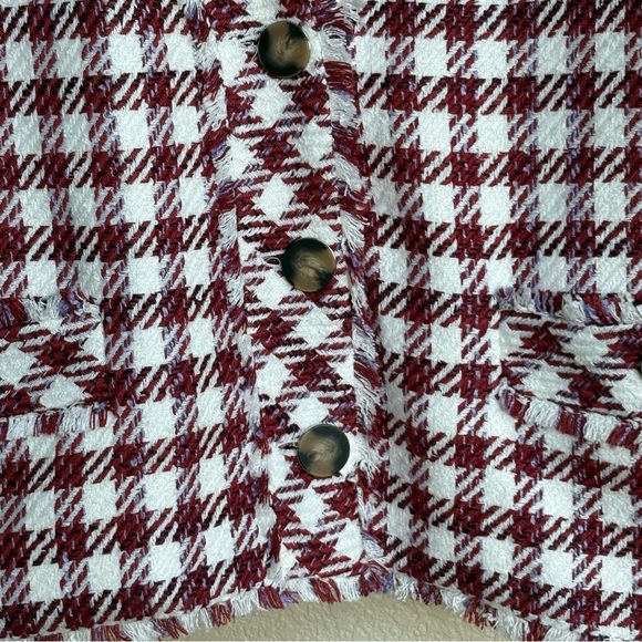 NWT Ann Taylor Burgundy/Ivory Houndstooth Tweed Jacket Blazer Women’s Size 12 - Picture 3 of 9